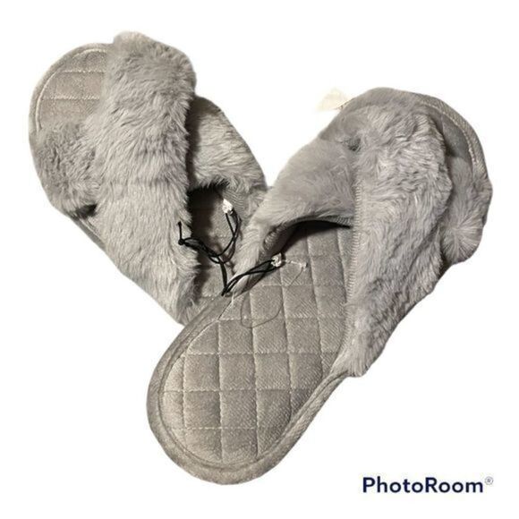 George Slippers Womens Size L (9 - 10) Grey Plush Soft Slide Slip on - Picture 2 of 7